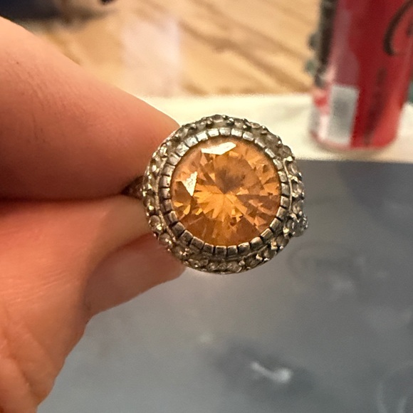 Elegant Silver and Orange Topaz Gemstone Ring size 7 - Picture 1 of 5